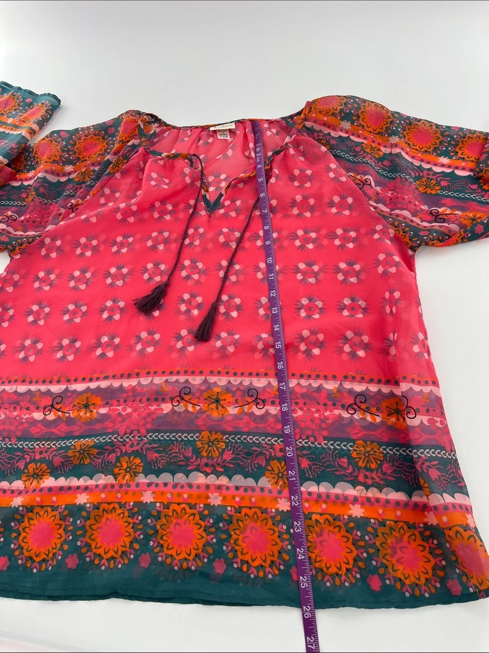 Natural Life Floral Peasant Blouse sheer lightweight breezy resort vacation L - Picture 6 of 8